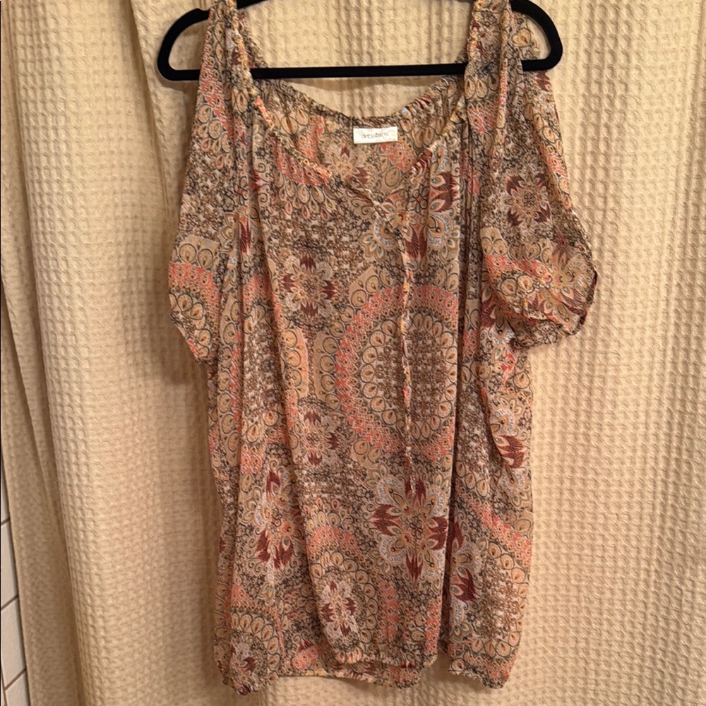 Dress Barn Pink and Cream Tie Front Blouse